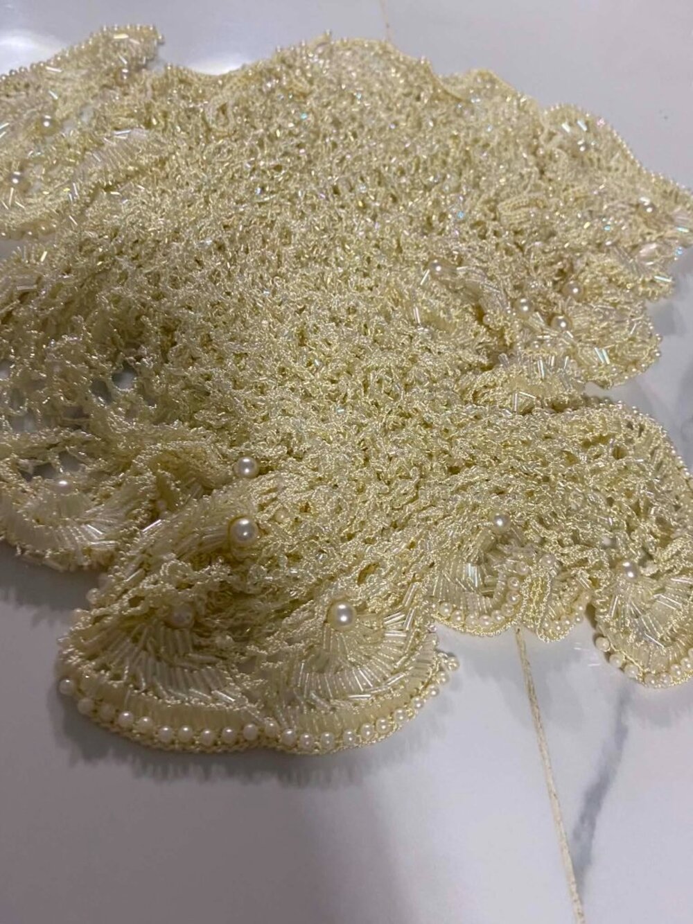 Elegant Beaded Cream Evening Shawl / Formal Wrap - Picture 2 of 6